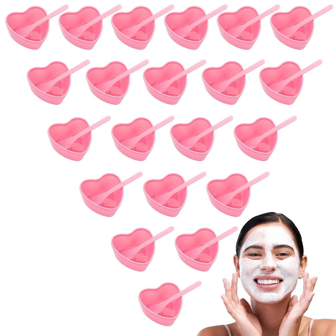20-Pack Heart-Shaped Facial Mask Mixing Bowls with Spatulas - DIY Skincare Tool Kit for Spa-Quality Mud Masks, Perfect for Home Beauty Salon & Professional Estheticians