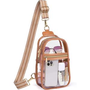 PACKISM Clear Bag for Stadium Events - Clear Crossbody Bag for Women Stadium Bag Sling Bag for Concert Sport Detachable Strap (05_Striped Brown)