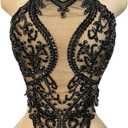 Beaded Appliques Sew on Lace with Crystals Rhinestones for Sewing Clothes Patches Prom Gown Wedding Dress Decorations (Black) 36x60cm