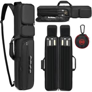 Pool Cue Case - 4x4 Padded Pool Cue Bag - Holds 4 Butts and 4 Shafts, Multiple Accessory Pockets (black-1)