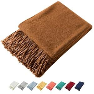 Homiest Decorative Knitted Throw with Fringe, Lightweight Acrylic Knit Blanket, Soft & Cozy Tassel Blanket for Couch, Sofa, Bed (Light Brown, 50 x 60 Inch)