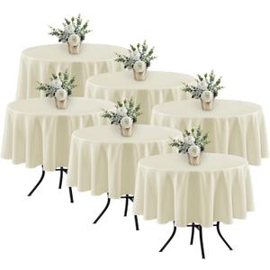 Fitable 6 Pack Ivory Round Table Clothes - 70 Inches in Diameter - Stain Resistant and Washable Tablecloths, Polyester Fabric Table Covers for Wedding, Party, Banquet, Gathering