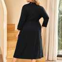 IN'VOLAND Womens Plus Size Kimono Robes Long Knit Bathrobe V Neck Ladies Loungewear Lightweight Soft Sleepwear (Black, XXL)