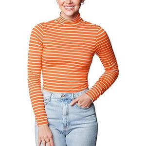 Zengjo Striped Turtleneck Women Long Sleeve Fitted High Neck Top Lightweight Soft Stretchy M