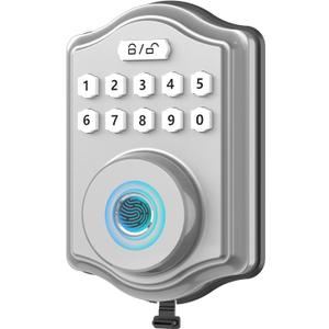 52HZ Fingerprint Door Lock, Keyless Entry Door Lock with Code, Voice Guidance Electronic Keypad Deadbolt Smart Locks for Front Door, Anti-Peeping Password, Auto Lock, Easy to Install, Silver