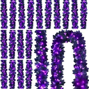 Retisee 20 Pcs Halloween Decorations Fall Decor Maple Leaf String Lights with Timer and Remote 10 ft 30 LED Battery Operated Waterproof Garland 8 Lighting Styles Indoor Outdoor (Black,Purple)