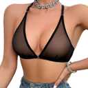 SOLY HUX Women's Sheer Mesh Through Bra Sheer Bralette Front Closure Deep V Neck Wireless Lingerie Sexy Lingerie Bra (S)