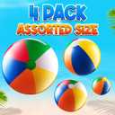 Bedwina 4-Pcs Assorted Inflatable Beach Balls - Rainbow Beach Balls for Kids in 6", 12", 16", 24" Sizes - Colorful Blow Up Pool Toys for Beach Games, Summer Party Decor & Outdoor Fun