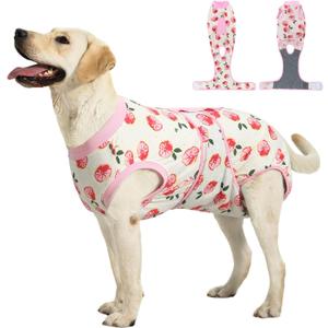 Recovery Suit for Dogs Cats After Surgery, E-Collar & Cone Alternative Surgical Suit, Prevent Licking Dog Onesies Pet Surgery Recovery Suit Soft Dog Bodysuit, Pink, Large (Back:16.1-20.1'', Weight:23-48 LB)