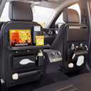 FASTAGEI 2 Pack Universal Premium Leather Foldable Car Backseat Organizer with Table Tray, Car Seat Back Protector with Garbage Bag Touch Screen Pad Holder, Car Kick Mats with Tissue Box (Black)