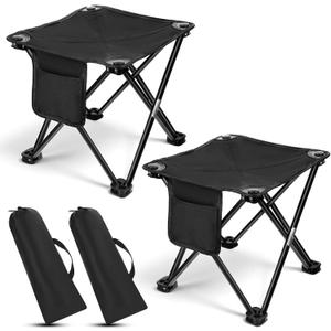 2 Pack Camping Stool,13 Inch Portable Folding Stool Compact Camping Chair Lightweight Stools Seat for Outdoor Gardening and Beach Hiking Fishing, Foot Stools with Carry Bag (Black)
