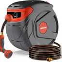 Retractable Garden Hose Reel 1/2 Inch 100 FT Wall-Mounted 180° Swivel 9-Patern Nozzle Automatic Slow Return Any Length Lock Hose Reels for Homeowners Garden Farm