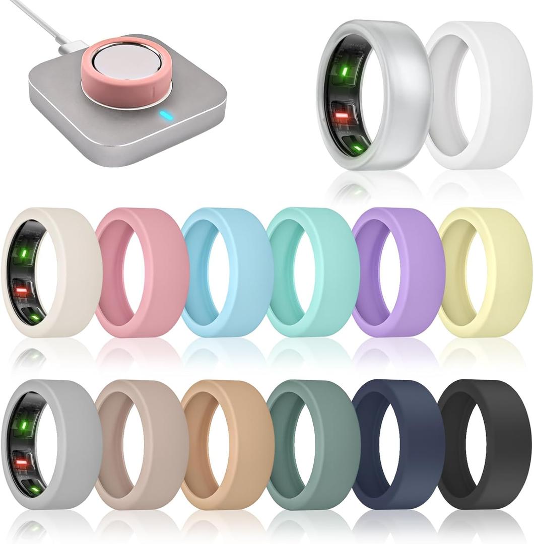 14 Pack Ring Cover Compatible with Oura Ring Gen 4/Gen 3 Horizon/Gen 3 Heritage, Ultra-Thin Anti-Scratch Silicone Ring Case for Women Men, Support Charging with Cover on (S (6/7/8/9/10))