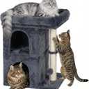 Aechonow Cat Tree for Large Cat, 19x16.5In Large Cat Perch, Adult Cat Tower for Indoor Cats with 24In Long Scratching Post, 2 Cozy Cat Condo House for Adult & Fat Cats, Dark Gray