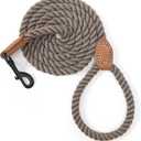Mile High Life Dog Leash, Braided Cotton Rope Leashes with Leather Tailor Tip with Leather Tip - Heavy Duty Metal Clasp, 4FT, 1/2" Thick - Wedding, Walking Leash for Medium Large Dogs(Camel)