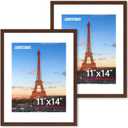 FIXSMITH 11x14 Picture Frame Set of 2, Photo Frame with HD Plexiglass, Display Pictures 8x10 with Mat or 11x14 Without Mat, Brown Picture Frames Collage Wall Decor, Gallery Wall Frame