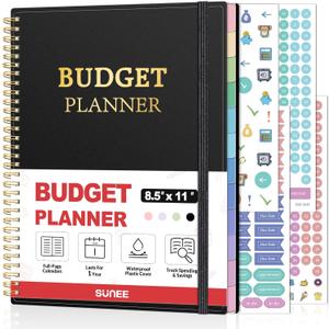SUNEE Budget Planner - Monthly Budget Book with Expense Tracker Notebook, A4(8.5" x 11") Undated 12 Month Bill Organizer & Finance Planner to Manage Your Money, Account Book with Colorful Tab, Black