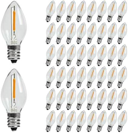 KGC 50-Pack C7 LED Christmas Light Bulb, E12 Base LED Bulbs, 2200K Warm White 50LM, Clear Plastic Night Lights C7 Replacement Bulbs for Christmas String Lights