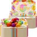 Ziliny 24 Pcs Easter Paper Platters 13" x 9" Disposable Serving Trays, Large Rectangular Easter Egg Paper Plates for Cookies Cake Dessert, Happy Party Tableware Supplies