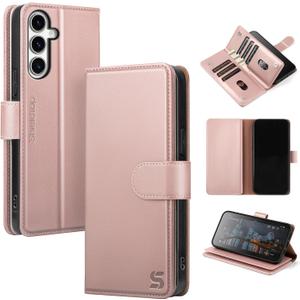 Compatible with Samsung Galaxy S23 FE Wallet Case with Card Holder,Women Men RFID Blocking PU Leather Flip TPU Protective Cover Credit Card Slots,Phone Case for Galaxy S23 FE 5G,Rose Gold