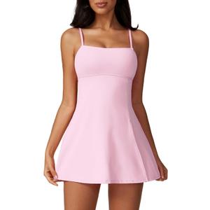 ABOCIW Womens Square Neck Tennis Dress with Shorts Spaghetti Strap Backless Workout Side Slit Athletic Golf Dresses, Medium
