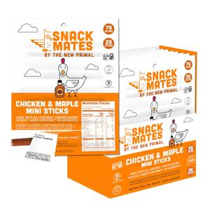 The New Primal Snack Mates Chicken & Maple Sticks, Gluten Free Healthy Snacks for Kids, Low Sugar High Protein Back to School Snacks, Mini Paleo Jerky Meat Stick, 7g Protein, 50 Calories, 40 Pack 

Best By 06-16-26