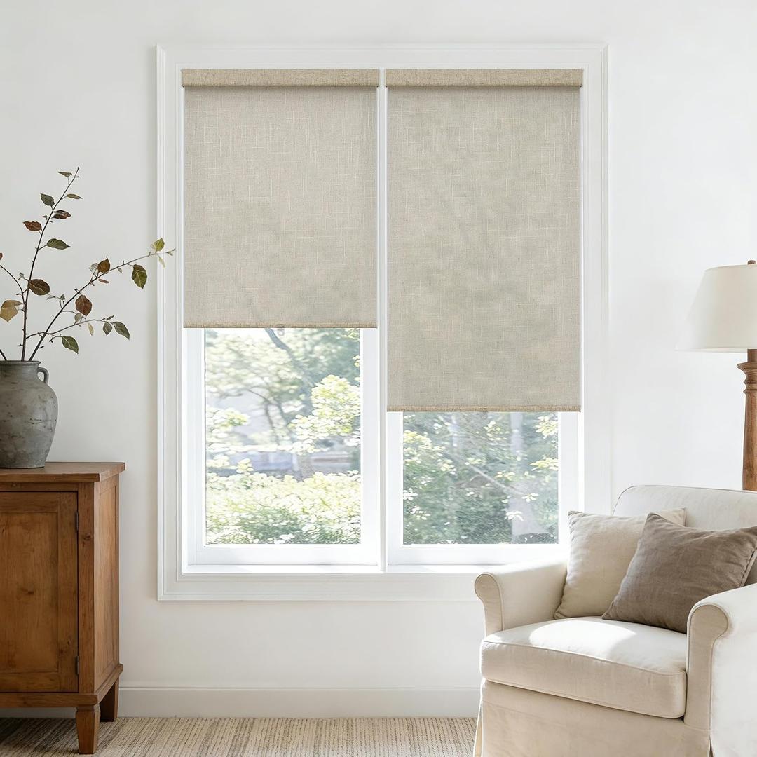 Beige Linen Cordless Sheer Shades for Door Bathroom Windows W25xH72