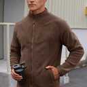 Men's Polar Fleece Jacket Warm Soft Midweight Full Zip Sweatshirt (S-XXL) (Brown, XL)