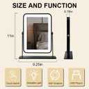 YEKKOPT Portable Desk Vanity Mirror with Lights,Black Rechargeable Small Makeup Mirror with Lights,Mini Dorm Mirror,Touch Screen with 3-Color Lighting,Dimmable,for Tabletop,Bedroom,Bathroom