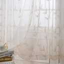 VISIONTEX Sheer Curtains 84 inch Length 2 Panels Set, White Voile Crushed Cream Vine Leaves Embroidery, Rod Pocket Embroidered Window Drapes for Living Room and Bedroom, 54" x 84"