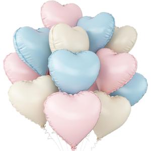 Pink Blue Heart Balloons,12Pcs 18Inch Cream White Baby Pink Blue Heart Shaped Foil Helium Balloons for Baby Shower Birthday Anniversary Wedding Gender Reveal Party Decorations