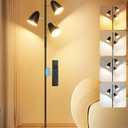 QiMH LED Floor Lamp for Living Room, Modern Dimmable Standing Lamp with 4 Color Temperature,Remote and Touch Control, Tree Floor Lamp for Bedroom with 3 Rotatable Lights Bright Stand up Lamp, Black