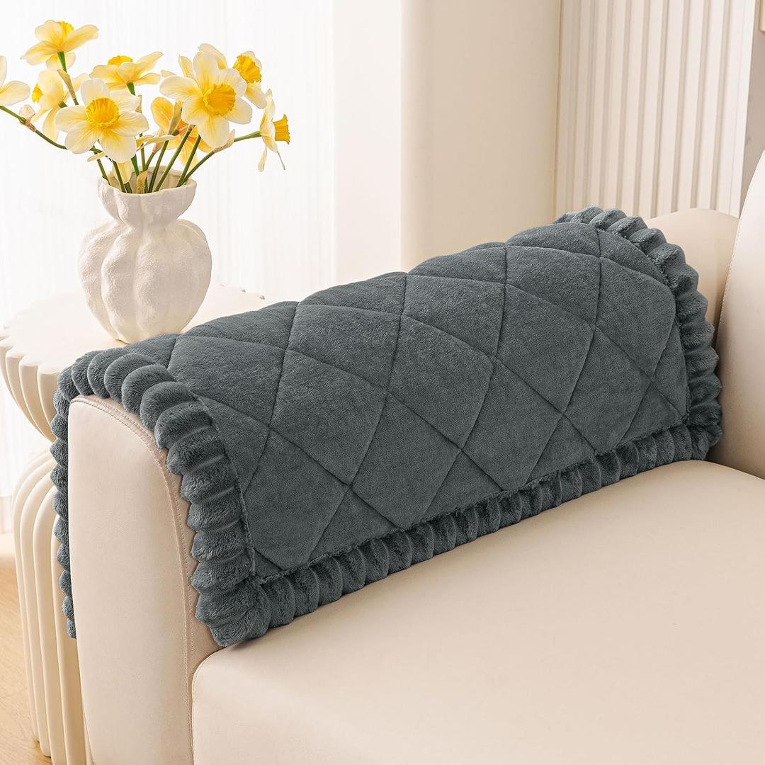 Smiry Fuzzy Couch Cover for Dogs, Non Slip Washable Pet Sofa Cover, Scratch Proof Hair Resistant Plush Sofa Slipcover, Pet Friendly Couch Cushion Protector for Cat, Dark Grey, 27.6" x 27.6"