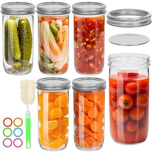 STARSIDE 24 oz Wide Mouth Mason Jars 6 Pack - Glass Canning Jars with Metal Airtight Lids and Bands for Canning, Preserving, Fermenting, Pickling, Meal Prep, Jam, Freezing, DIY Projects