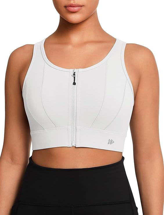 Yvette Front Closure Sports Bras for Women High Support Large Bust Supportive Sports Bra High Impact for Running, White, M