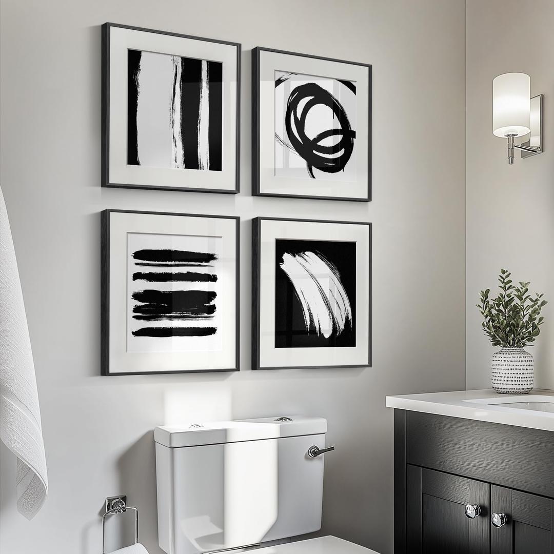 4 Piece Framed Abstract Minimalist Wall Art Sets, Black and White Line Modern Home Decor Artwork, Contemporary Picture Painting for Living Room, Bedroom, Bathroom and Hallway 12x12 Inch