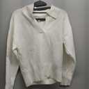 Women's Sweater, Commuting Long Sleeve Polo V Neck Knit Pullover Sweater Loose for Valentine's Day (Medium, White)