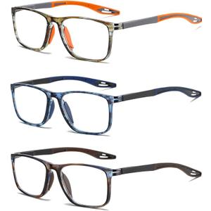 Sports Reading Glasses for Men and Women Ultralight Flexible Anti-Blue Light Readers 3 Pack +1.50 Pattern Orange+pattern Blue+pattern Brown