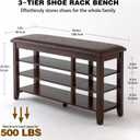PY HOME & SPORTS Shoe Rack for Entryway 39.4": 3-Tier Shoe Storage Bench, Adjustable/Removable Shelves, Rubberwood Shoe Benches for Hallway, Porch, Bathroom, Brown
