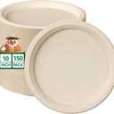 JOLLY CHEF 100% Compostable Paper Plates, 150 Pack 10 Inch Heavy Duty Plates, Disposable Biodegradable Eco-Friendly Sugarcane, Bulk Nature