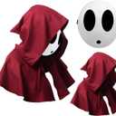Shy Guy Mask Costume Halloween 2pcs Scream Anime Face Mask with Knight Cloak White Shy Guy Cosplay Mask Costumes Props