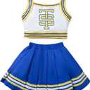 Yruiz Girls Halloween Cheerleader Costume Uniform Crop Top with Skirt Outfit (3-4Y, Blue)