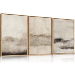 HPINUB Large Abstract Framed Canvas Wall Art Set,Minimalist Beige Gray Pastel Watercolor Wall Decor,Modern Illustration Neutral Art Painting for Living Room,Bedroom,Dining Room,Office -16"x24"x3