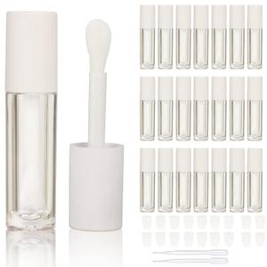 COSIDEA 24 pcs Empty 5ml big brush lip gloss tube White round lipgloss tubes container with big doe foot wand (64 Piece Set)