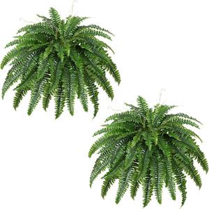 Artificial Boston Fern Bush- Set of 2 Large Artificial Ferns for Outdoors, 45Inch Large Faux Ferns, Suitable for Office & Living Room Decor, 55Branches for Each Bouquet