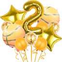 12 Pcs Basketball Theme Balloons, Decorations Gold Confetti Balloon Foil Star For Sports 2nd Birthday Party Supplies Number 2 Decoration