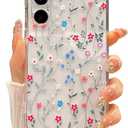 for Samsung Galaxy S23 Case, Floral Flowers Cute Aesthetic Clear Floral Branch Pattern Case for Women Girls,Transparent Slim Soft Shockproof Cover for S23,Line Flower