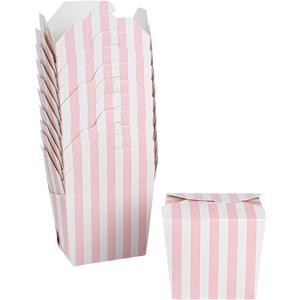 Restaurantware Bio Tek 2.8 x 2.2 x 2.5 Inch Food Containers 200 Noodle Takeaway Boxes - Disposable Striped Pink And White Paper 8 Ounce Take Out Boxes Rectangle For Hot Or Cold Foods
