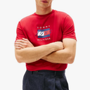 Tommy Hilfiger Mens Short Sleeve Cotton Graphic T-Shirts with Printed Linear Flag Logo Designs L