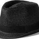 DRESHOW Women Straw Panama Hat Travel Fedora Beach Sun Hat Summer Wide Brim Straw Roll up Hat UPF 50+